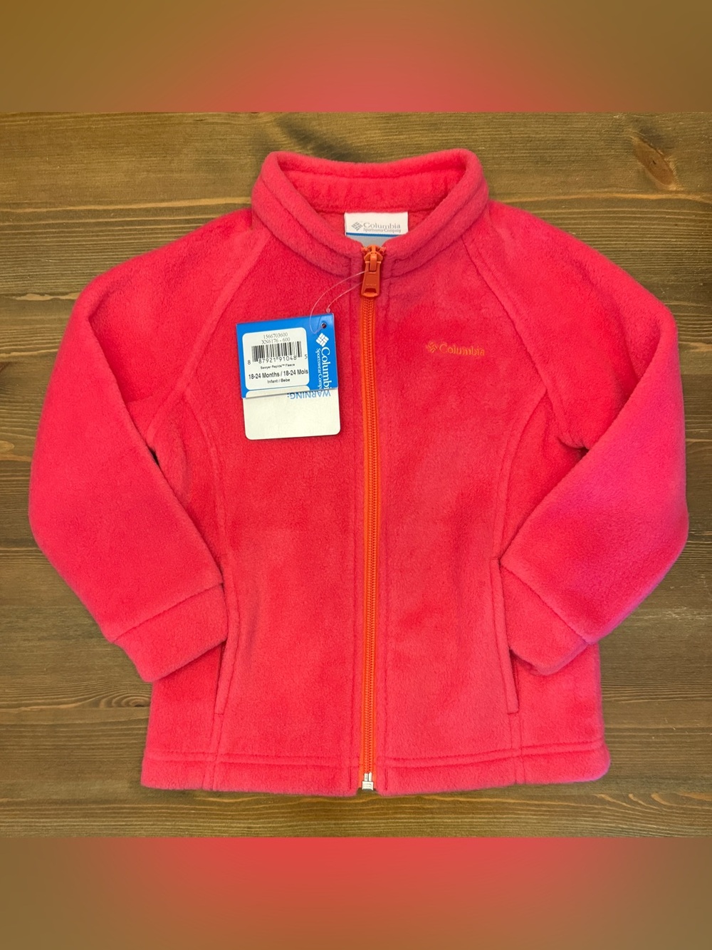 Columbia Infant/Toddler Coral Hot Pink Fleece Full Zip Sweater (18-24M)